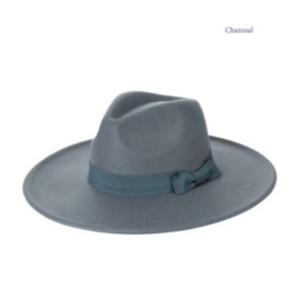 Flat Brim Fedora Hat - Charcoal